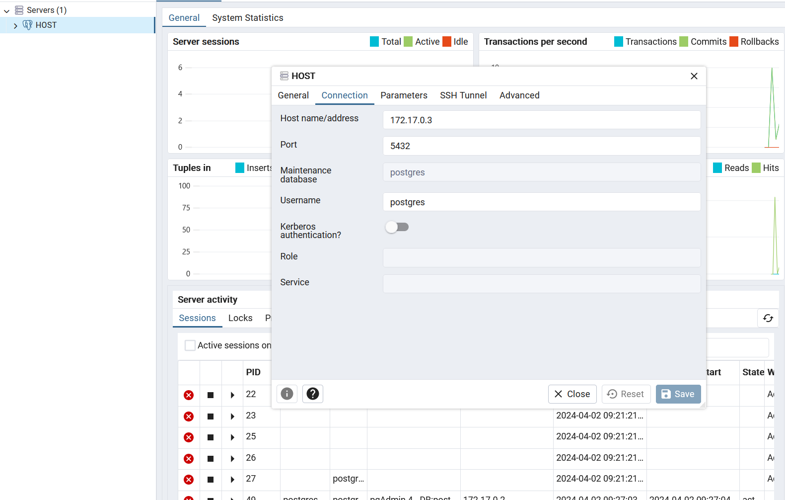 pg admin connect with real port